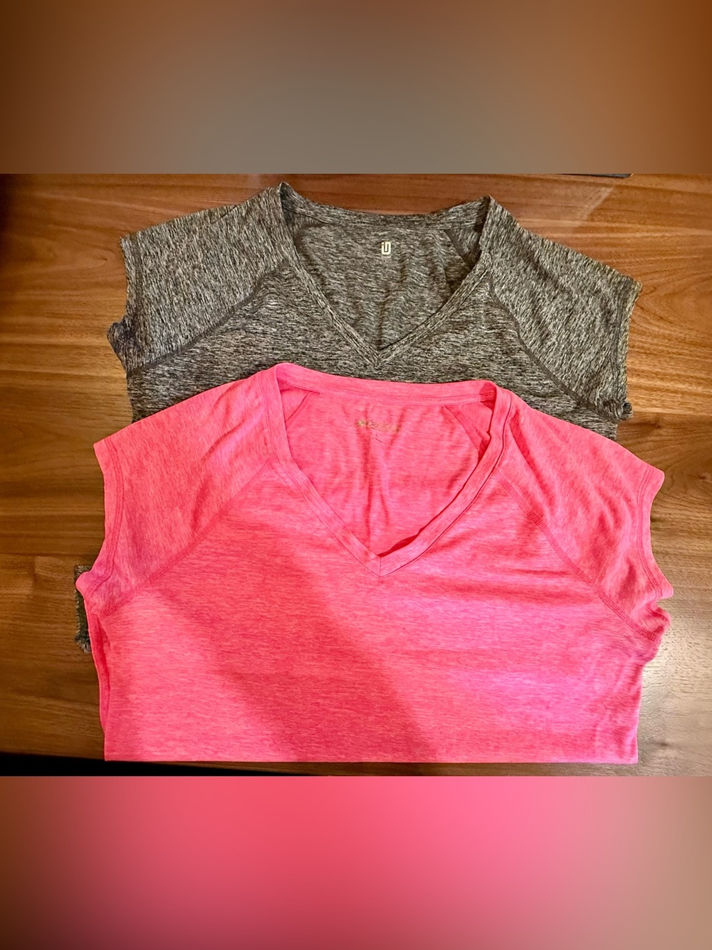Active V-Neck Ideology Heathered Top Bundle one Pink and one Gray